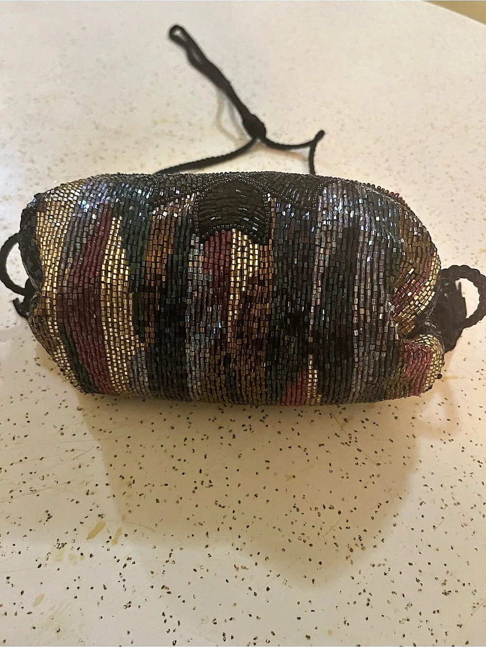 House of Hilary Striped Evening Bag in Black & Gold NWT